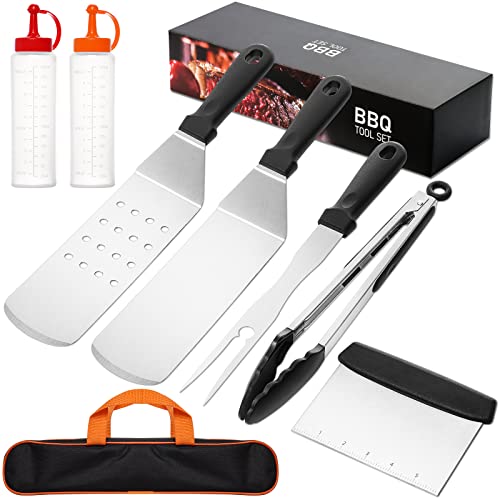 AIKWI Blackstone Griddle Accessories Tool Kit, (8 Pieces) Flat Top Grill Professional Grade Set, with Spatulas, Fork, Tong, Chopper, Bottles & Carry Bag, Perfect for Outdoor BBQ, Indoor Cooking