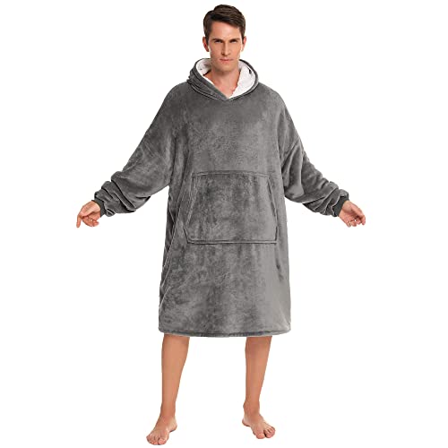 YEPLINS Pullover sweatshirt with hood robe blanket hoodie blanket sweatshirt flannel hoodies Grey