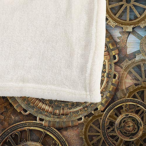 Mugod Clock and Gears Throw Blanket Rusty Steampunk Clock and Gears Bronze Old Vintage Soft Cozy Fuzzy Warm Flannel Blankets Decorative for Baby Toddler Swaddle Dog Cat 30X40 Inch