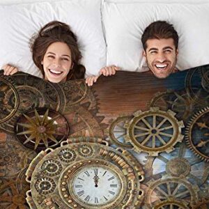 Mugod Clock and Gears Throw Blanket Rusty Steampunk Clock and Gears Bronze Old Vintage Soft Cozy Fuzzy Warm Flannel Blankets Decorative for Baby Toddler Swaddle Dog Cat 30X40 Inch