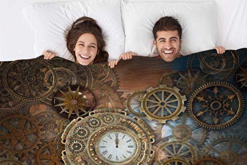 Mugod Clock and Gears Throw Blanket Rusty Steampunk Clock and Gears Bronze Old Vintage Soft Cozy Fuzzy Warm Flannel Blankets Decorative for Baby Toddler Swaddle Dog Cat 30X40 Inch