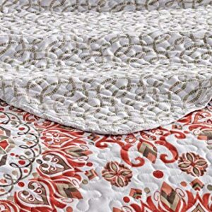 Home Collection 3pc King/California King Quilted Bedspread Set Floral Bedding Coral Salmon Sage Green Grey Taupe New