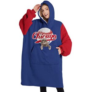 baseball team wearable oversized blanket with super pockets, sherpa blanket sweatshirt, winnter fuzzy pullover for adults