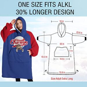 Baseball Team Wearable Oversized Blanket with Super Pockets, Sherpa Blanket Sweatshirt, Winnter Fuzzy Pullover for Adults