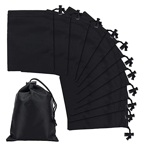 NBEADS 12 Pcs Polyester Drawstring Bags, 6.3x4.7 Black Nylon Bags Drawstring Storage Bags with Toggle Gift Bags Jewelry Pouches for Sport Home Travel Jewelry Candy Storage