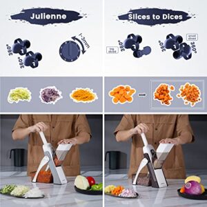 SupMaKin Safe Mandoline Slicer, Upright Vegetable Slice Potatoes Cutter Chopper, Julienne + Dicer, Thickness Adjuster for Kitchen Fast Meal Prep - Blue