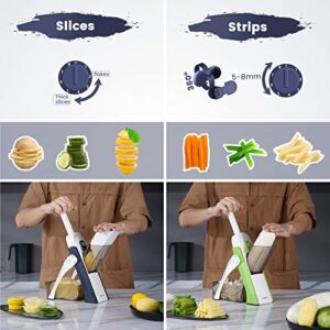 SupMaKin Safe Mandoline Slicer, Upright Vegetable Slice Potatoes Cutter Chopper, Julienne + Dicer, Thickness Adjuster for Kitchen Fast Meal Prep - Blue