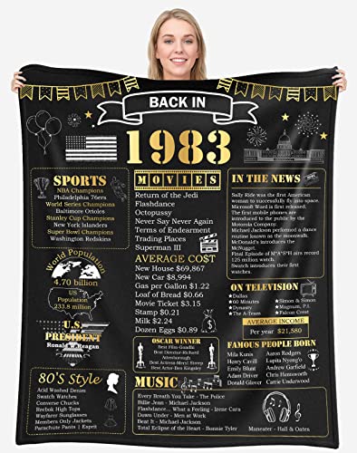 40th Birthday Gifts for Women or Men, Ultra-Soft Micro Flannel Fleece Throw Blanket, Perfect 1983 Birthday Gifts Ideas, Happy 40th Birthday Decorations, 40 Year Old Gifts for Men Women (1983-g)