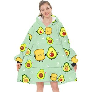 Oversized Wearable Blanket for Women Men, Soft Fleece Hooded Blanket Sweatshirt with Pockets, Avocado Breakfast Comfy Warm Hooded Blanket