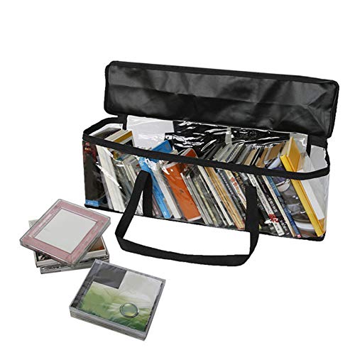 Yosoo123 Large Capacity Clear PVC Storage Bag, Portable Transparent Moving Tote with Reinforced Handle, Organizer for CD and Book Collection