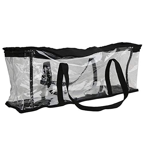 Yosoo123 Large Capacity Clear PVC Storage Bag, Portable Transparent Moving Tote with Reinforced Handle, Organizer for CD and Book Collection