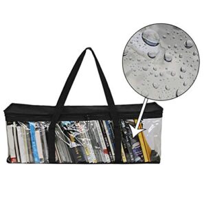 Yosoo123 Large Capacity Clear PVC Storage Bag, Portable Transparent Moving Tote with Reinforced Handle, Organizer for CD and Book Collection