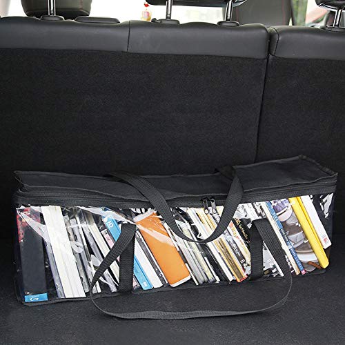 Yosoo123 Large Capacity Clear PVC Storage Bag, Portable Transparent Moving Tote with Reinforced Handle, Organizer for CD and Book Collection