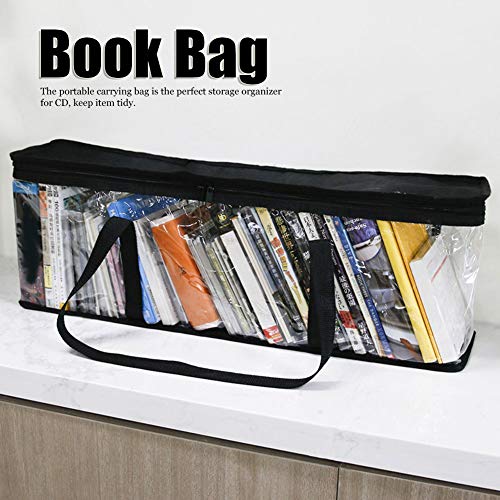 Yosoo123 Large Capacity Clear PVC Storage Bag, Portable Transparent Moving Tote with Reinforced Handle, Organizer for CD and Book Collection