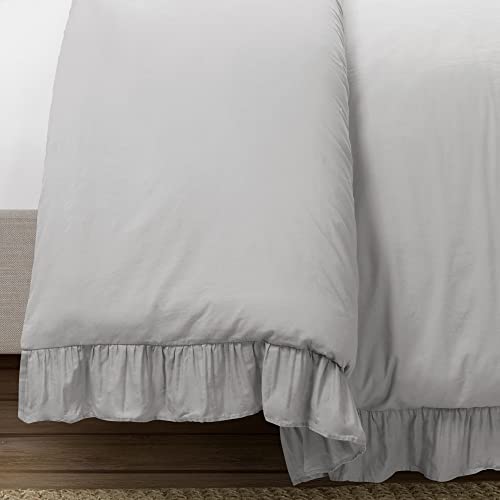 Lush Decor Reyna 3-Piece Ruffled Cotton Duvet Cover Bedding Set, Full/Queen, Light Gray