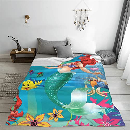 Anime Mermaid Blanket Cute Throw Blankets for Girls Women Super Soft Warm Flannel Fleece for Couch Living Room Sofa 50x60 Inches