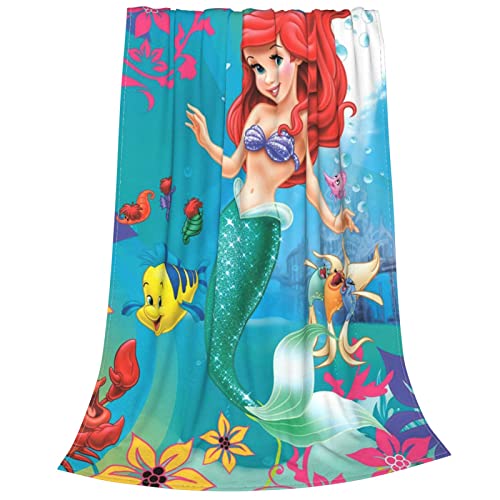 Anime Mermaid Blanket Cute Throw Blankets for Girls Women Super Soft Warm Flannel Fleece for Couch Living Room Sofa 50x60 Inches