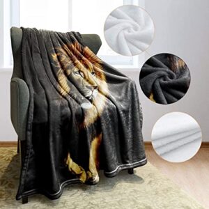 HommomH 60"x80" Black Lion Blanket Animal Print Soft Fluffy Fleece Throw for Couch Sofa Bed