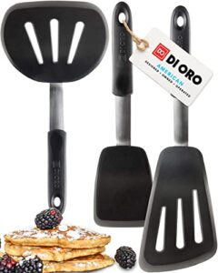 di oro silicone turner spatula set - kitchen spatulas for nonstick cookware - flexible & thin cooking turners for flipping pancakes & eggs - 600°f heat-resistant & bpa free - dishwasher safe (black)