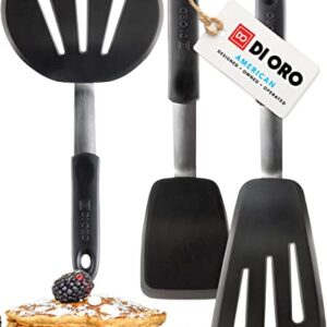 DI ORO Silicone Turner Spatula Set - Kitchen Spatulas for Nonstick Cookware - Flexible & Thin Cooking Turners for Flipping Pancakes & Eggs - 600°F Heat-Resistant & BPA Free - Dishwasher Safe (Black)