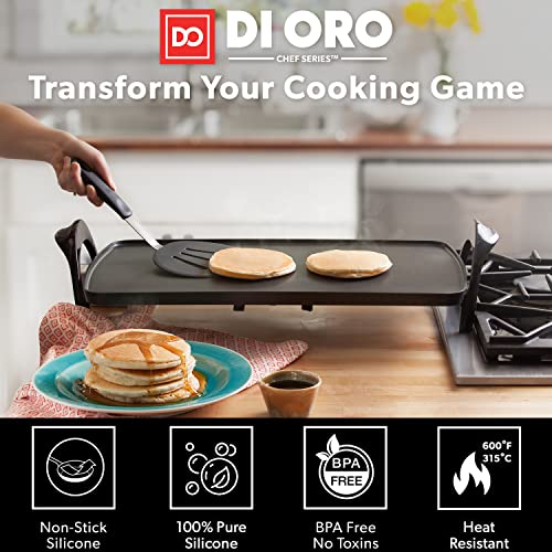 DI ORO Silicone Turner Spatula Set - Kitchen Spatulas for Nonstick Cookware - Flexible & Thin Cooking Turners for Flipping Pancakes & Eggs - 600°F Heat-Resistant & BPA Free - Dishwasher Safe (Black)