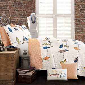Lush Decor Rowley Birds Quilt Reversible 7 Piece Bedding Set with Floral Animal Bird Print and Decorative Pillows, King, Multi