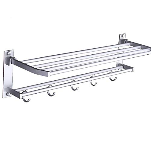 LUKEO Bathroom Towel Racks Foldable Alumimum Chrome Towel Holder Wall Mounted Towel Shelf with Hooks