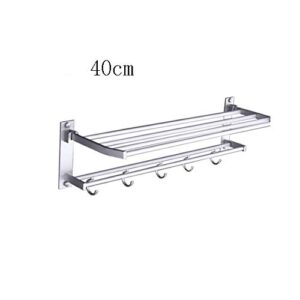 LUKEO Bathroom Towel Racks Foldable Alumimum Chrome Towel Holder Wall Mounted Towel Shelf with Hooks