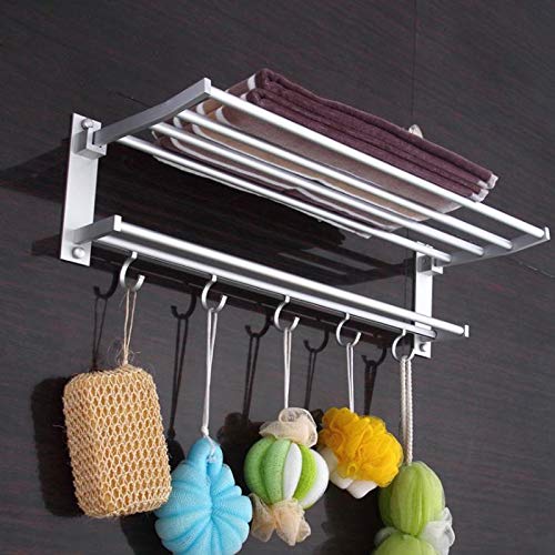 LUKEO Bathroom Towel Racks Foldable Alumimum Chrome Towel Holder Wall Mounted Towel Shelf with Hooks