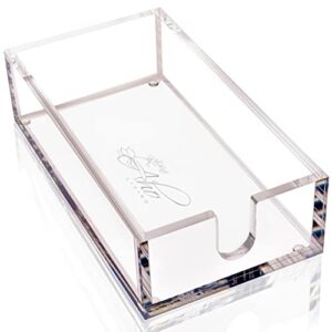 acrylic napkin holder - guest towel holder tray for bathroom, kitchen or dinner table - clear as glass with nonslip feet - an elegant dispenser to show off your hand towels