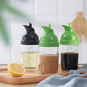 Salad Dressing Shaker Container, Homemade Salad Dressing Bottle Mixer Measure,Dripless Pour, Soft Grip, BPA Free,Send cleaning brush.（2 Pcs）