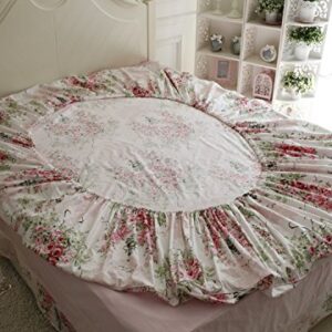 FADFAY Shabby Floral Bedding Set Queen Size Sheet Set 4 Piece Premium 100% Cotton Pink Rose Pattern :1 Deep Pocket Fitted Sheet, 1Flat Sheet, 2 Pillowcases (Standard Size)