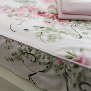 FADFAY Shabby Floral Bedding Set Queen Size Sheet Set 4 Piece Premium 100% Cotton Pink Rose Pattern :1 Deep Pocket Fitted Sheet, 1Flat Sheet, 2 Pillowcases (Standard Size)