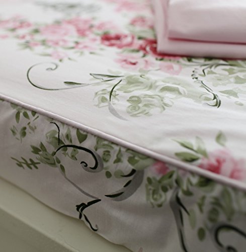 FADFAY Shabby Floral Bedding Set Queen Size Sheet Set 4 Piece Premium 100% Cotton Pink Rose Pattern :1 Deep Pocket Fitted Sheet, 1Flat Sheet, 2 Pillowcases (Standard Size)