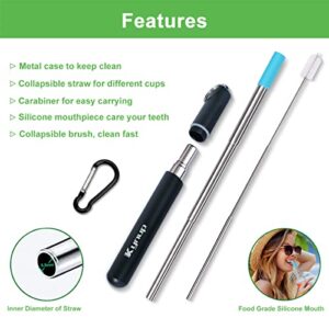 Kynup Reusable Straws, 4Pack Collapsible Portable Foldable Metal Straw Stainless Steel Drinking Travel Telescopic Straw with Case, Cleaning Brushes, Keychain Gifts (Blue-Black- Rose Gold-Silver)