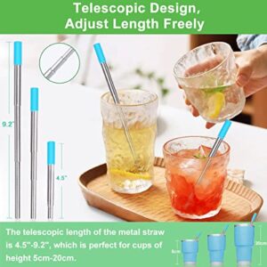 Kynup Reusable Straws, 4Pack Collapsible Portable Foldable Metal Straw Stainless Steel Drinking Travel Telescopic Straw with Case, Cleaning Brushes, Keychain Gifts (Blue-Black- Rose Gold-Silver)