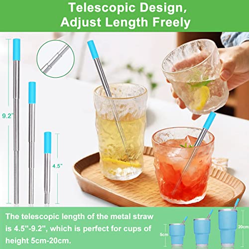 Kynup Reusable Straws, 4Pack Collapsible Portable Foldable Metal Straw Stainless Steel Drinking Travel Telescopic Straw with Case, Cleaning Brushes, Keychain Gifts (Blue-Black- Rose Gold-Silver)