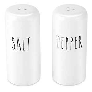 farmhouse salt and pepper shakers set - rustic salt and pepper shakers set - cute white salt and pepper shakers for your farmhouse kitchen, sturdy ceramic, 3.4 oz capacity, rust-free