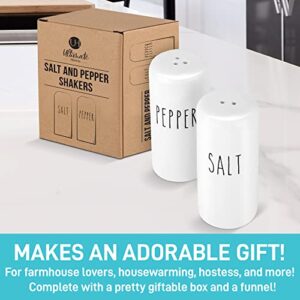 Farmhouse Salt and Pepper Shakers Set - Rustic Salt and Pepper Shakers Set - Cute White Salt and Pepper Shakers for Your Farmhouse Kitchen, Sturdy Ceramic, 3.4 oz Capacity, Rust-Free