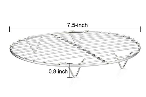 TeamFar Round Cooling Rack Set of 2, 7½ Inch Round Rack Baking Steaming Roasting Rack Set Stainless Steel, Healthy & Dishwasher Safe, Mirror Finish & Rust Free