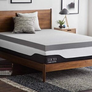 Lucid 4 Inch Bamboo Charcoal Memory Foam Mattress Topper - Queen & Premium Hypoallergenic 100% Waterproof Mattress Protector - Universal Fit, Cotton Terry Top, Queen