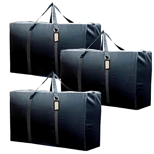 3 Pack Oversized Moving Bags with Zippers & Carrying Handles,Organizer Bag,Carrying Bag,Camping Bag,Heavy Duty Storage Tote For Clothing Storage,College Moving,Moving Supplies(Black)