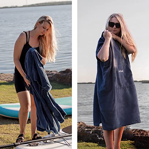 Hiturbo Plush Changing Robe, Fluffy Wearable Blanket, Soft Oversize Hooded Towel Surf Poncho with Pocket for Aquatics & Home (Blue)