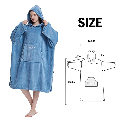 Hiturbo Plush Changing Robe, Fluffy Wearable Blanket, Soft Oversize Hooded Towel Surf Poncho with Pocket for Aquatics & Home (Blue)