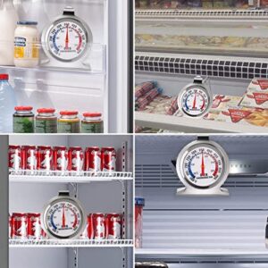 Refrigerator Thermometer, 2 Pack Fridge Thermometer Stainless Steel Freezer Thermometer with Red Indicator, Large Dial Thermometers for Freezers Monitoring Thermometer for Home, Kitchen, Restaurants