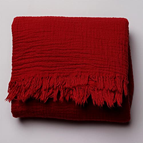 Throw Blankets for couches and Sofas - Extra Soft 100% Turkish Cotton Muslin Fabric Lightweight Throw Blanket for Chair, TV, Picnic, Beach (Red)