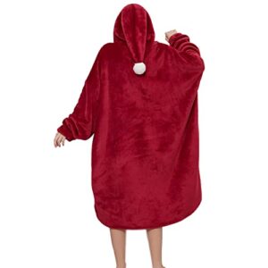 Cozystar Wearable Blanket Hoodie With Giant Pocket （Cat Approved） Christmas Hat Extra Soft Sherpa Fleece Thick Warm ＆ Cozy Oversized Blanket Jacket With Sleeves Gifts For Adult Men Women - Burgundy