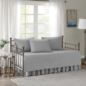 comfort spaces daybed cover - luxe double sided-quilting, all season cozy bedding with bedskirt, matching shams, kienna grey 75"x39" 5 piece,100% microfiber