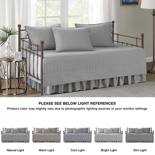 Comfort Spaces Daybed Cover - Luxe Double Sided-Quilting, All Season Cozy Bedding with Bedskirt, Matching Shams, Kienna Grey 75"x39" 5 Piece,100% Microfiber