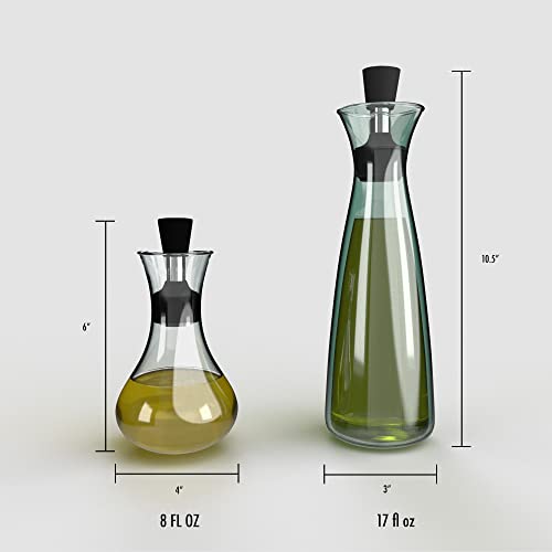 Purelite No Funnel Needed Olive Oil & Vinegar Dispenser Glass Cruet Bottle for Kitchen | Silicone Cap Keeps Oil Fresh Longer | 17 ounce cruet (Clear)